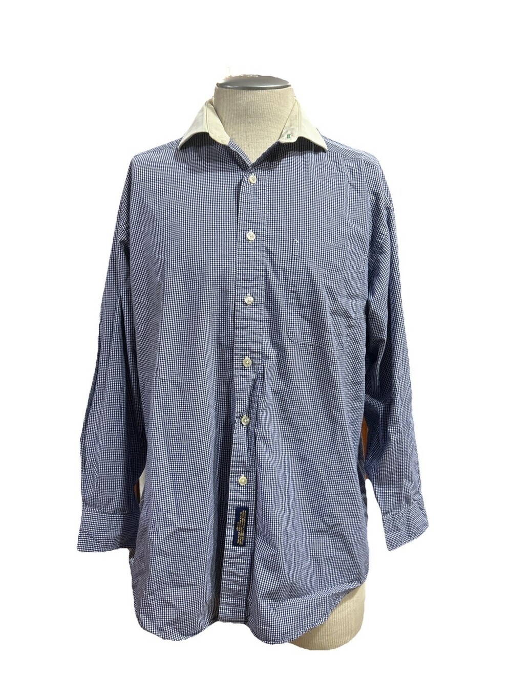 Tommy Hilfiger men's poplin dress shirt 16-33 blue and white gingham pattern